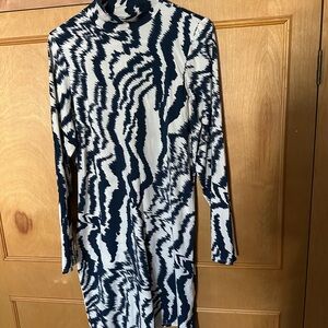 Ted Baker Zebra Navy & White Print Long Sleeve Dress (above knee)